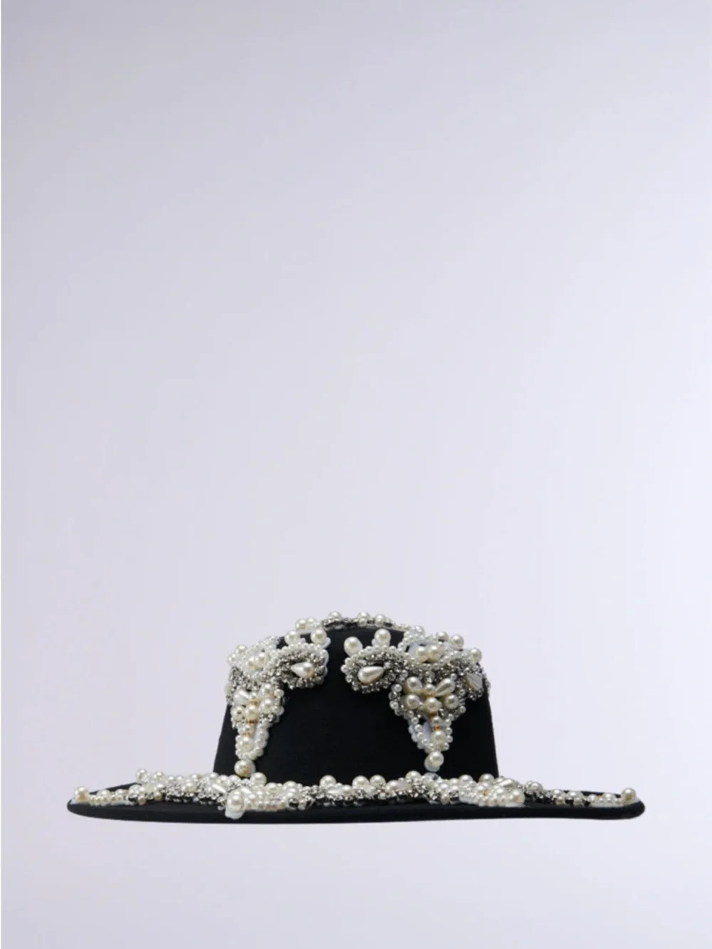 AKIRA Black Wide-Brim Pearl-Embellished Hat - Picture 4 of 4